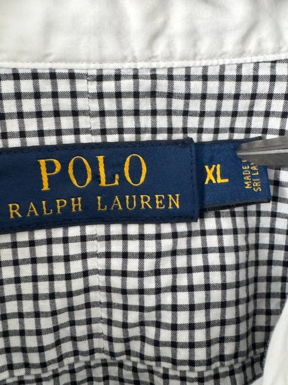 *SOLD* Polo Ralph Lauren Mens XL Black White Gingham Contrast Collar Shirt
